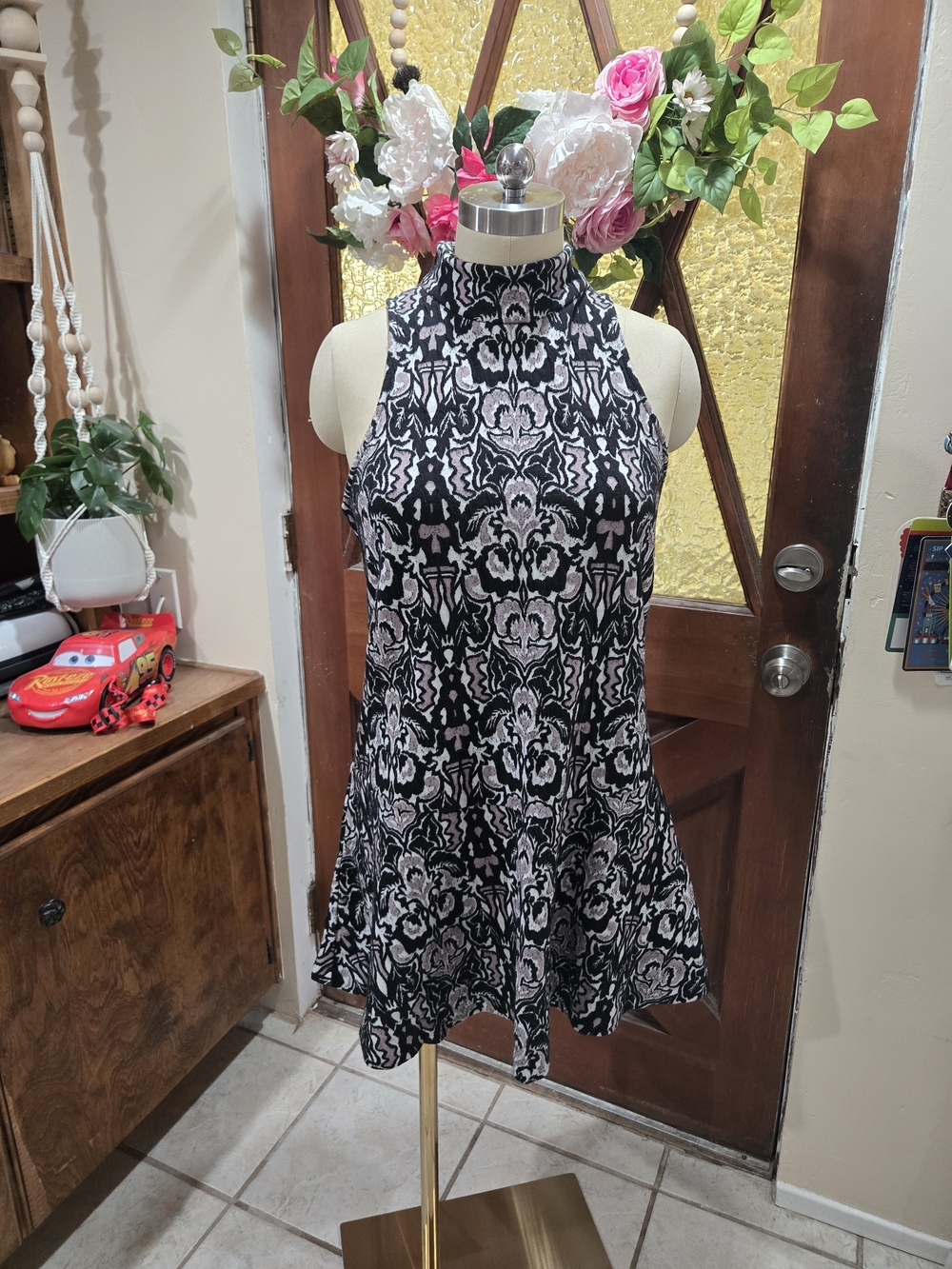 Free People Black & White High-Neck Mini Dress